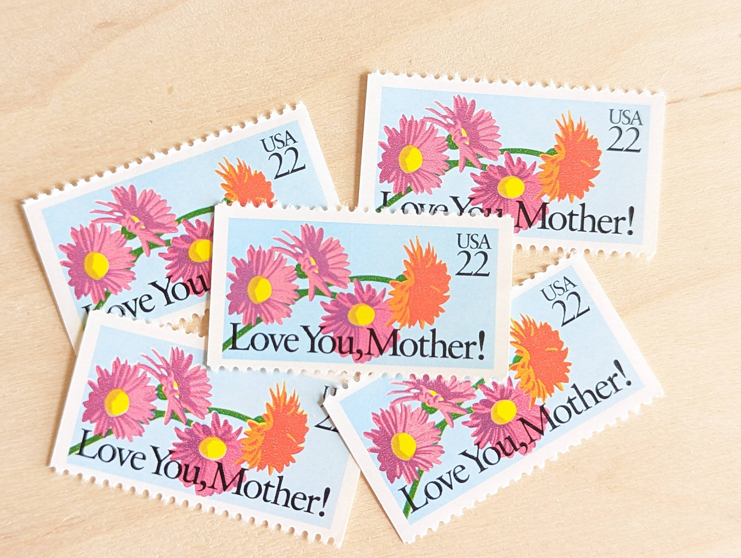 Love You, Mother! Stamps, Set of 5, Vintage Unused USPS 22 Cent Postage Stamps, Mother’s Day Stamps 1987, Gummed