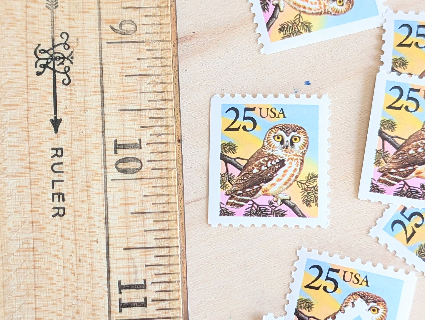 Owl Stamps, Set of 10, Vintage Unused USPS 25 Cent Postage Stamps, Bird Stamps 1988, Gummed