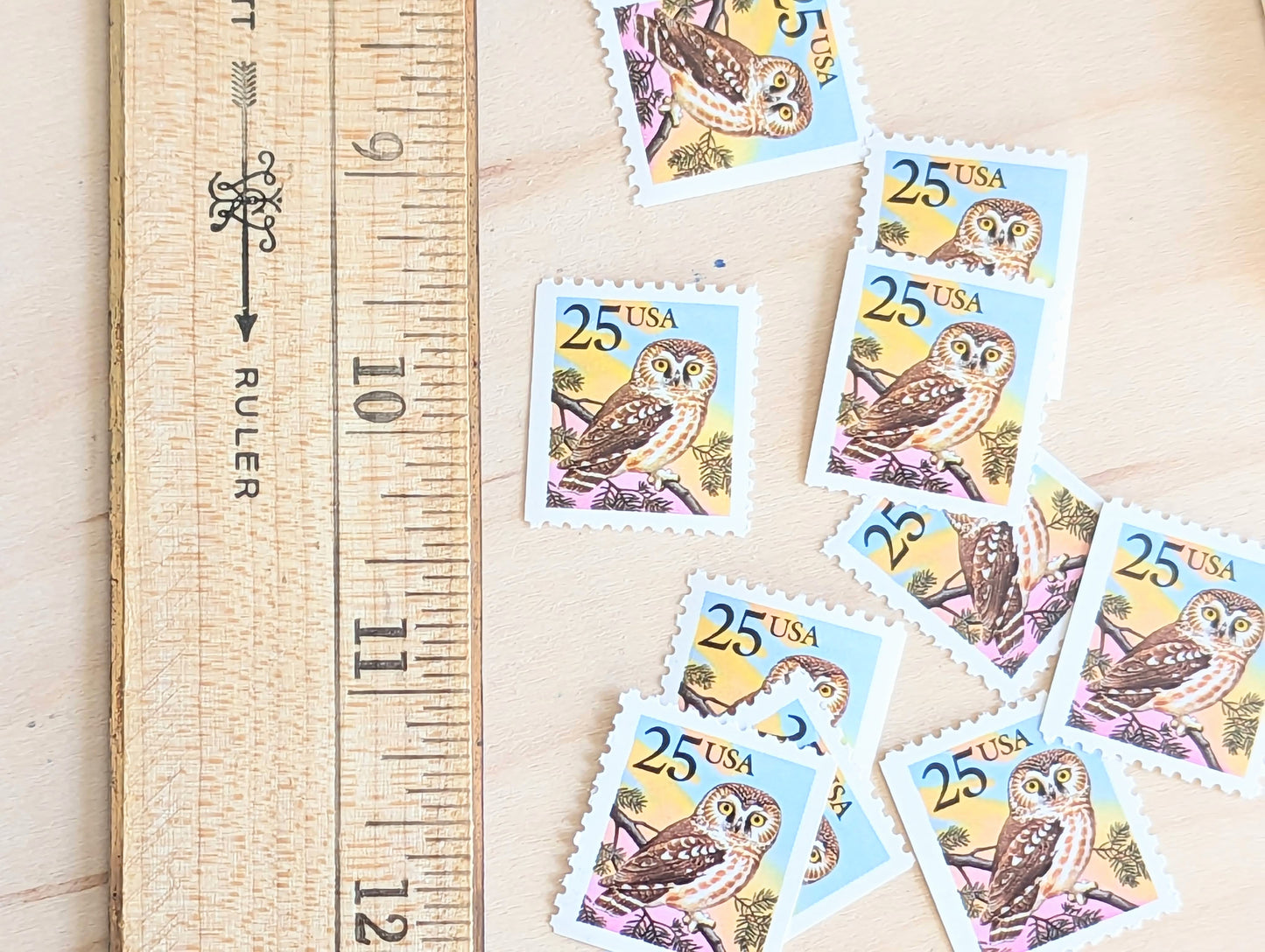 Owl Stamps, Set of 10, Vintage Unused USPS 25 Cent Postage Stamps, Bird Stamps 1988, Gummed