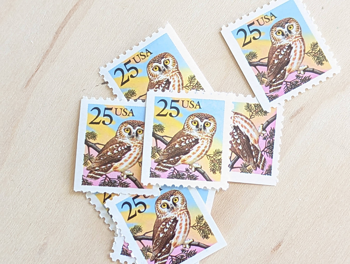 Owl Stamps, Set of 10, Vintage Unused USPS 25 Cent Postage Stamps, Bird Stamps 1988, Gummed