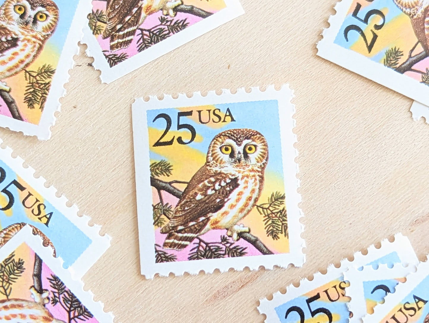 Owl Stamps, Set of 10, Vintage Unused USPS 25 Cent Postage Stamps, Bird Stamps 1988, Gummed