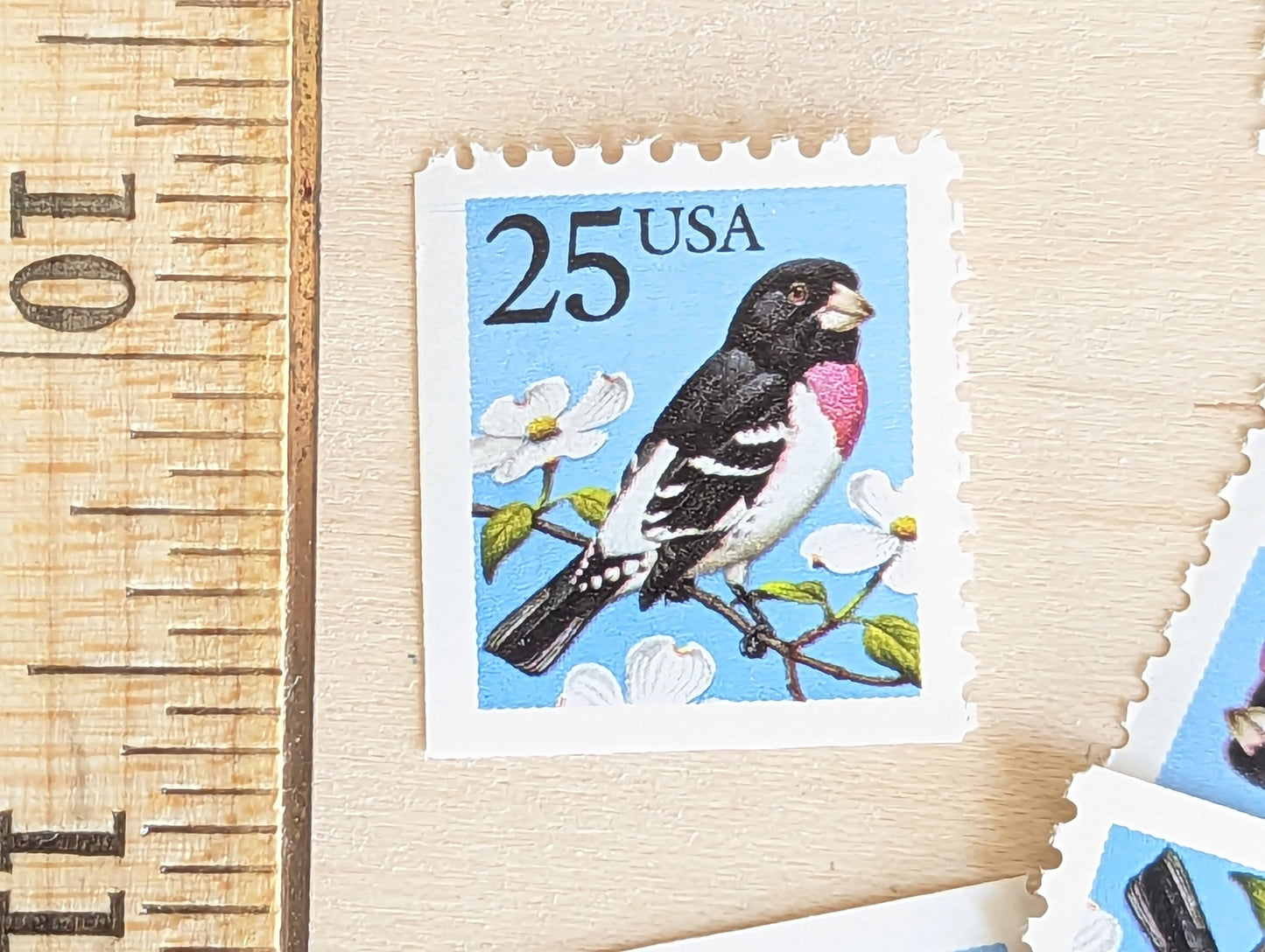 Grosbeak Stamps, Set of 10, Vintage Unused USPS 25 Cent Postage Stamps, Bird Stamps Flowering Tree, Spring 1988, Gummed