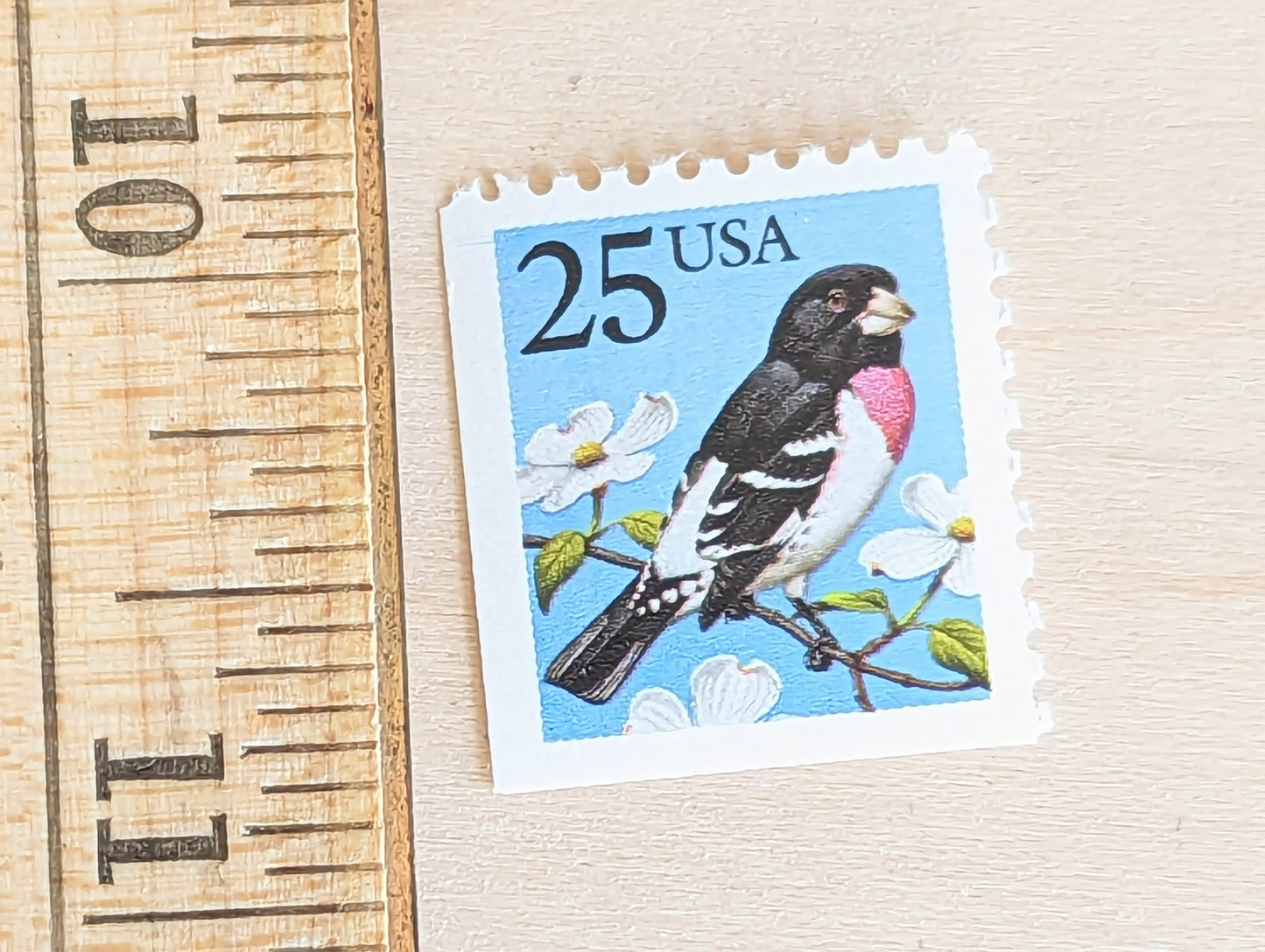 Grosbeak Stamps, Set of 10, Vintage Unused USPS 25 Cent Postage Stamps, Bird Stamps Flowering Tree, Spring 1988, Gummed