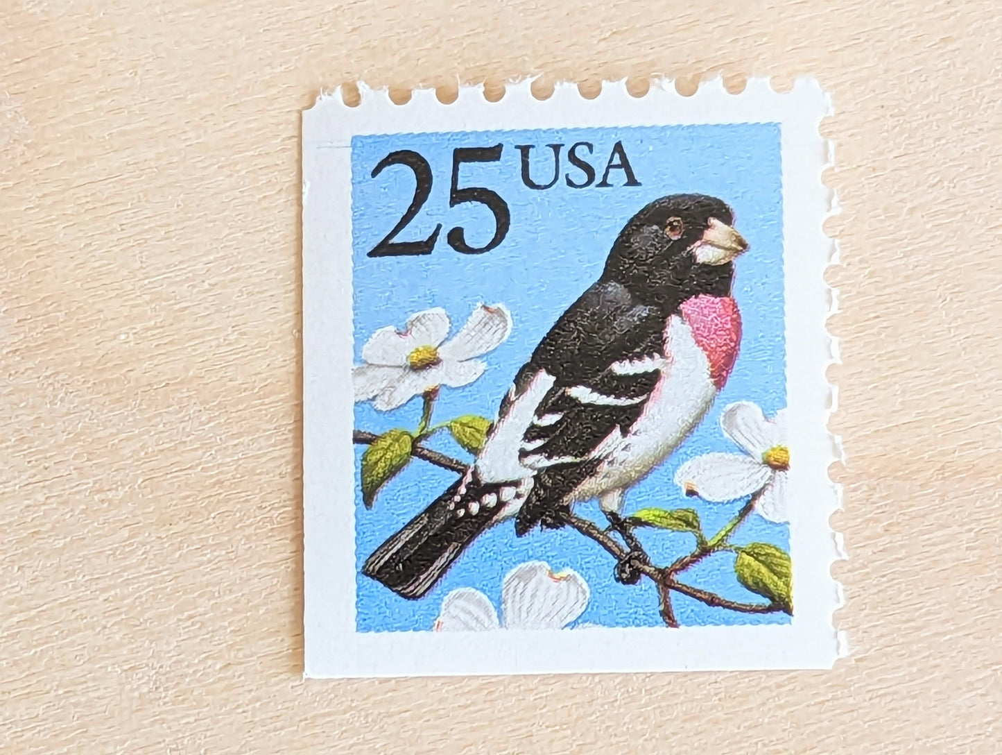Grosbeak Stamps, Set of 10, Vintage Unused USPS 25 Cent Postage Stamps, Bird Stamps Flowering Tree, Spring 1988, Gummed
