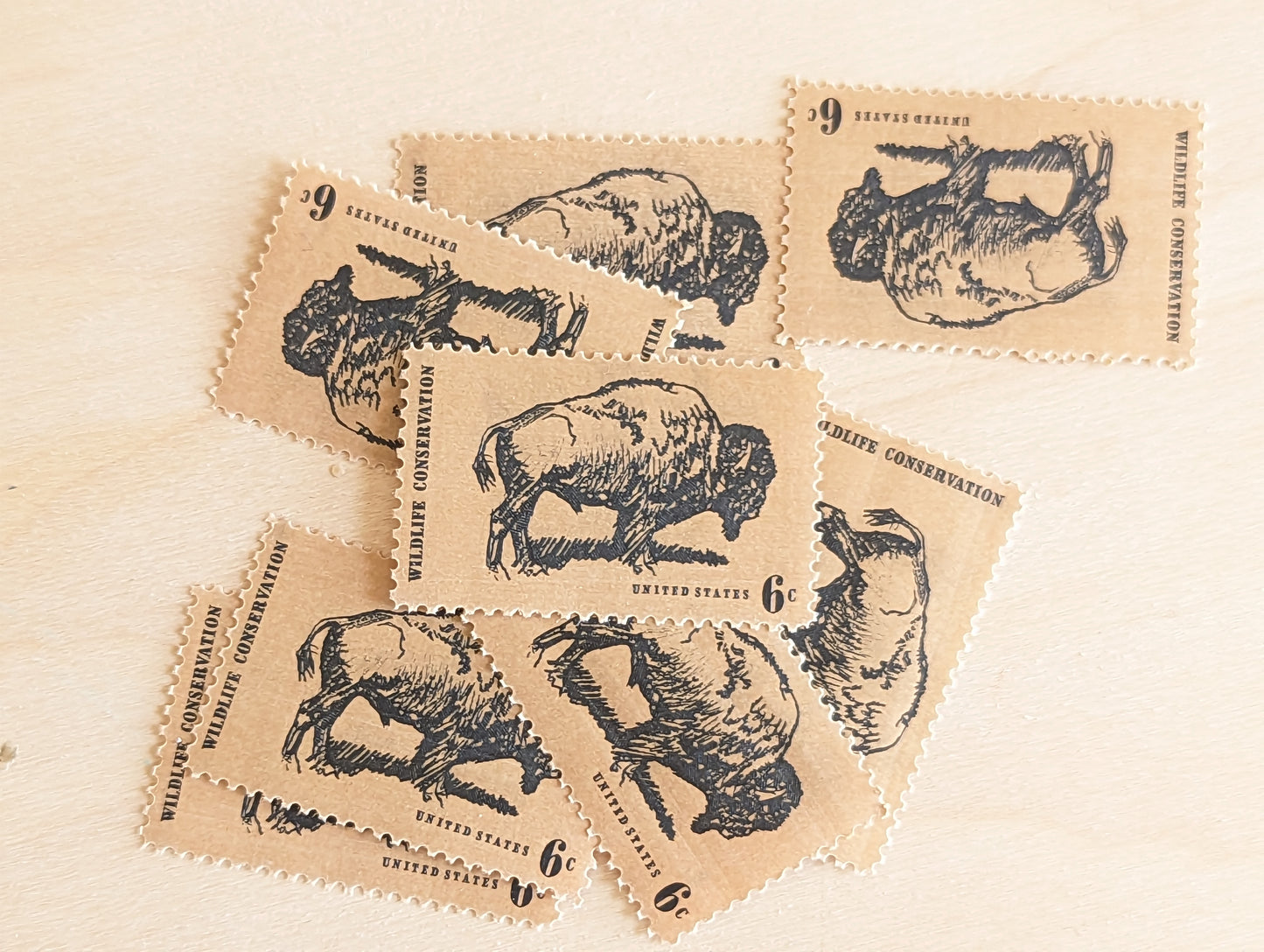 Wildlife Conservation Bison, Vintage Unused USPS 6 Cent Postage Stamps, Wildlife Conservation Stamps (Bison), 1970, Gummed