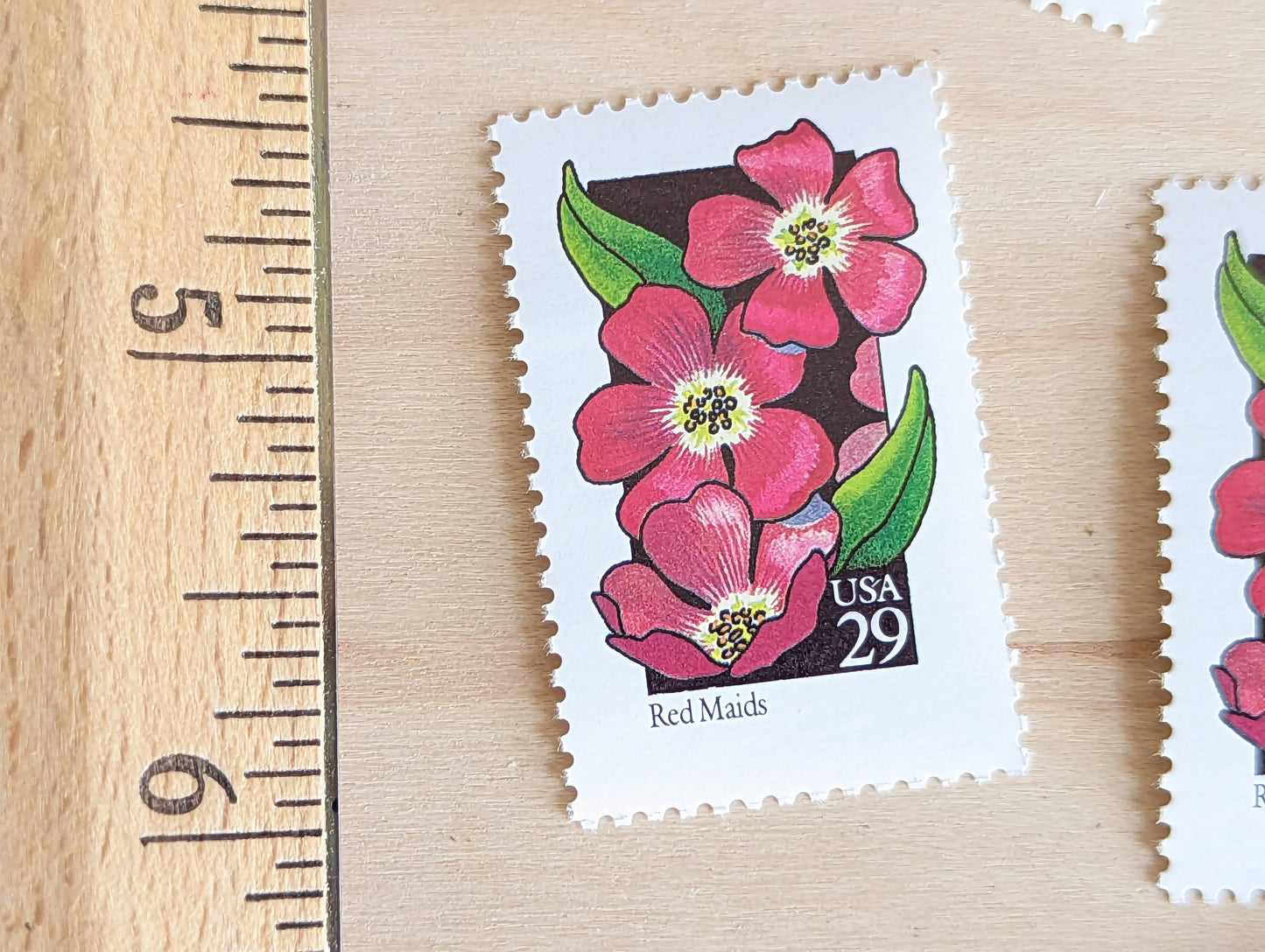 Red Maids Stamps, Set of 5, Vintage Unused USPS 29 Cent Postage Stamps, Wildflower Stamps 1992, Gummed