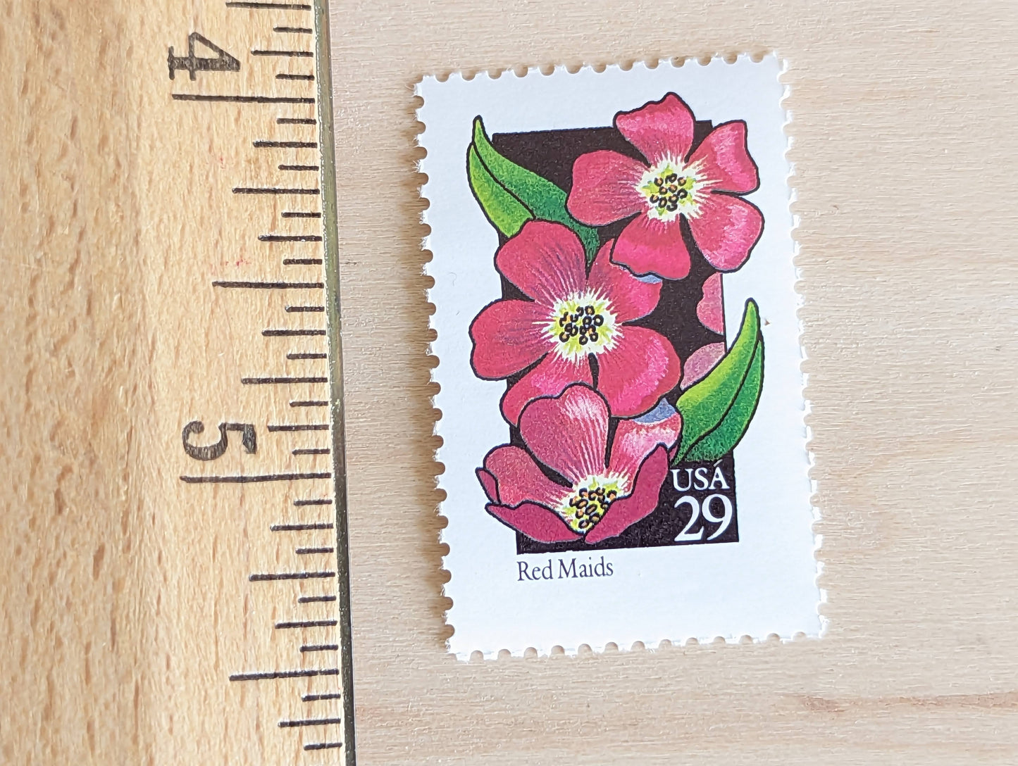 Red Maids Stamps, Set of 5, Vintage Unused USPS 29 Cent Postage Stamps, Wildflower Stamps 1992, Gummed