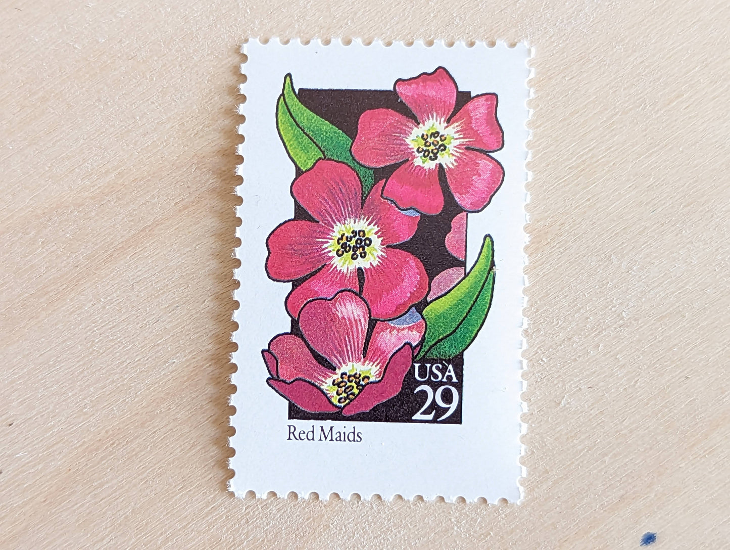 Red Maids Stamps, Set of 5, Vintage Unused USPS 29 Cent Postage Stamps, Wildflower Stamps 1992, Gummed