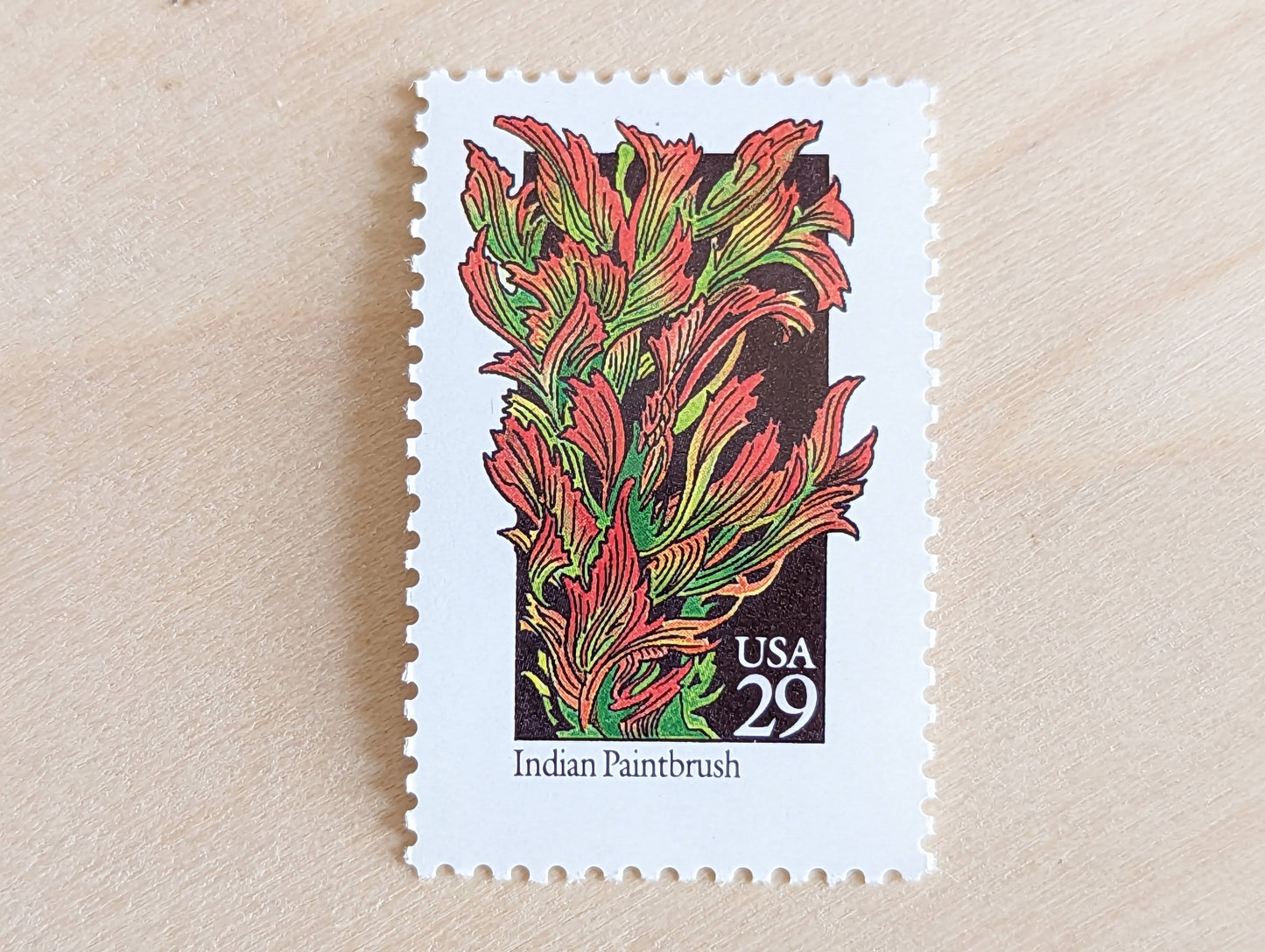 Indian Paintbrush Stamps, Set of 5, Vintage Unused USPS 29 Cent Postage Stamps, Wildflower Stamps 1992, Gummed