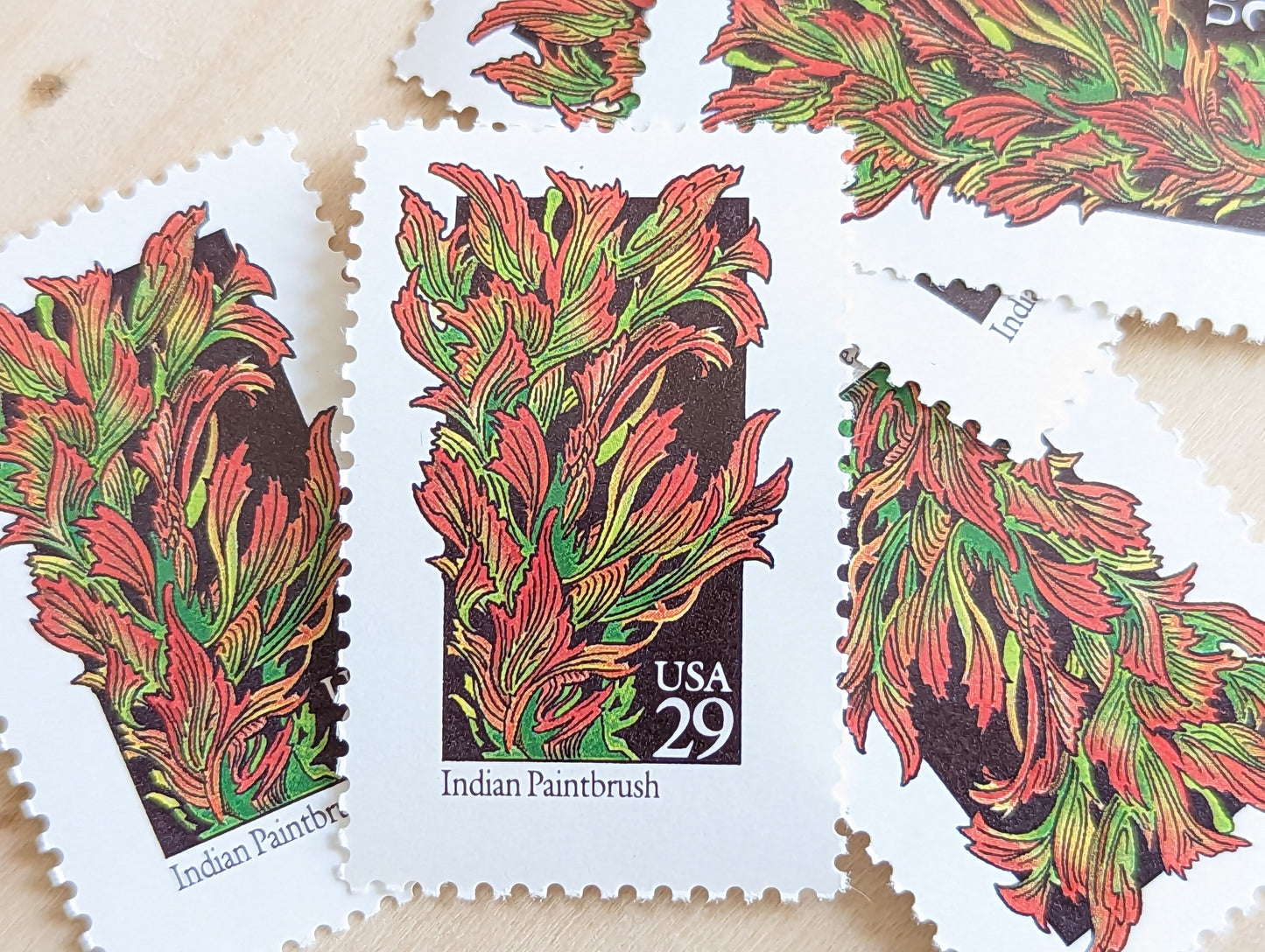 Indian Paintbrush Stamps, Set of 5, Vintage Unused USPS 29 Cent Postage Stamps, Wildflower Stamps 1992, Gummed