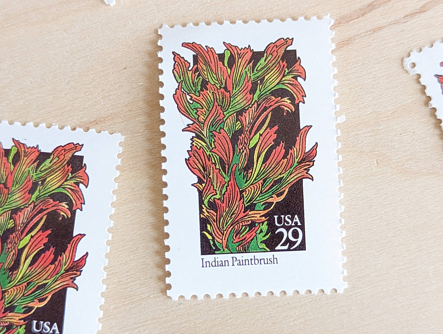 Indian Paintbrush Stamps, Set of 5, Vintage Unused USPS 29 Cent Postage Stamps, Wildflower Stamps 1992, Gummed