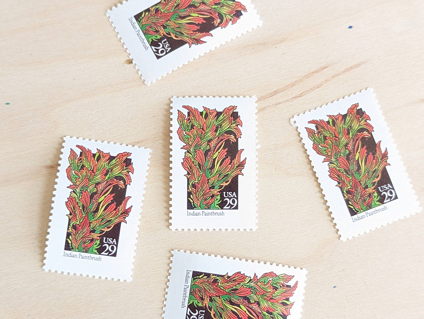 Indian Paintbrush Stamps, Set of 5, Vintage Unused USPS 29 Cent Postage Stamps, Wildflower Stamps 1992, Gummed