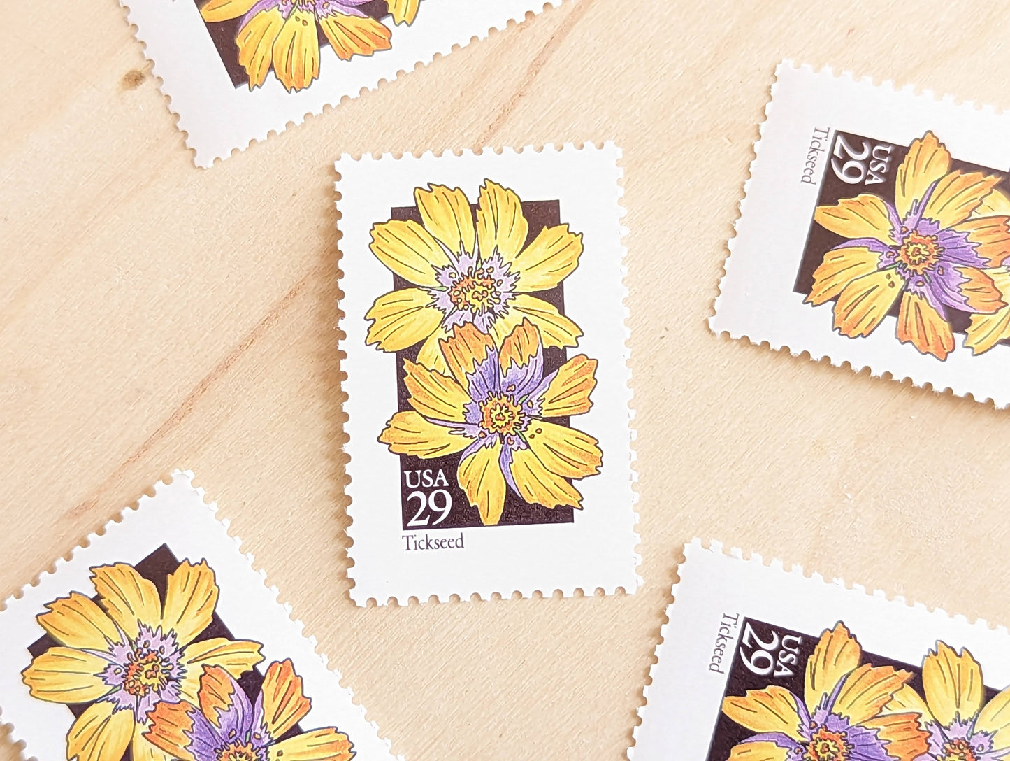 Set of 5 Tickseed Wildflower Stamps, 29 cent stamps, 1992 Unused USPS Postage Stamp