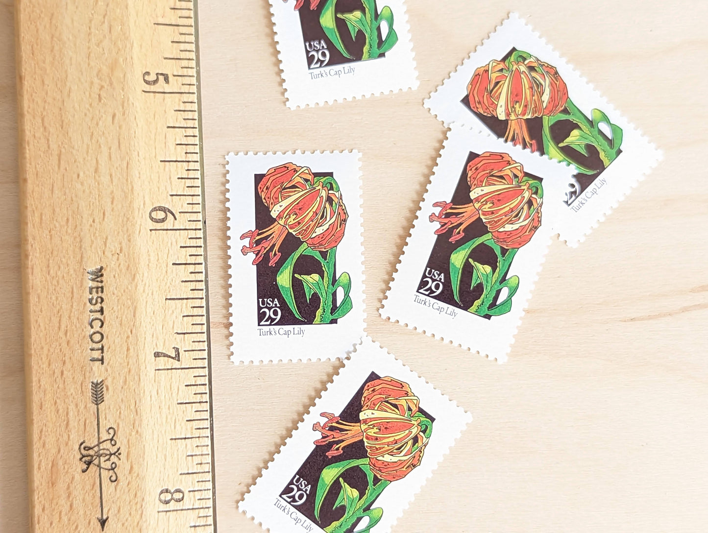Turk's Cap Lily Wildflower Stamps, Set of 5, Vintage Unused USPS 29 Cent Postage Stamps, Wildflowers 1992, Gummed