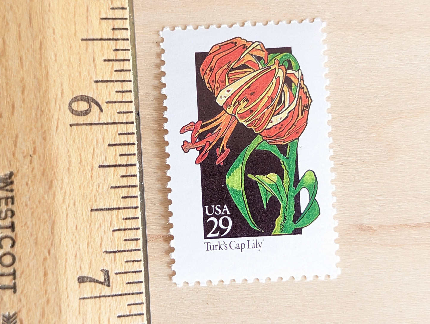 Turk's Cap Lily Wildflower Stamps, Set of 5, Vintage Unused USPS 29 Cent Postage Stamps, Wildflowers 1992, Gummed