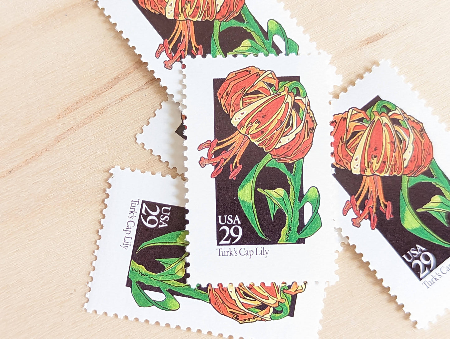 Turk's Cap Lily Wildflower Stamps, Set of 5, Vintage Unused USPS 29 Cent Postage Stamps, Wildflowers 1992, Gummed