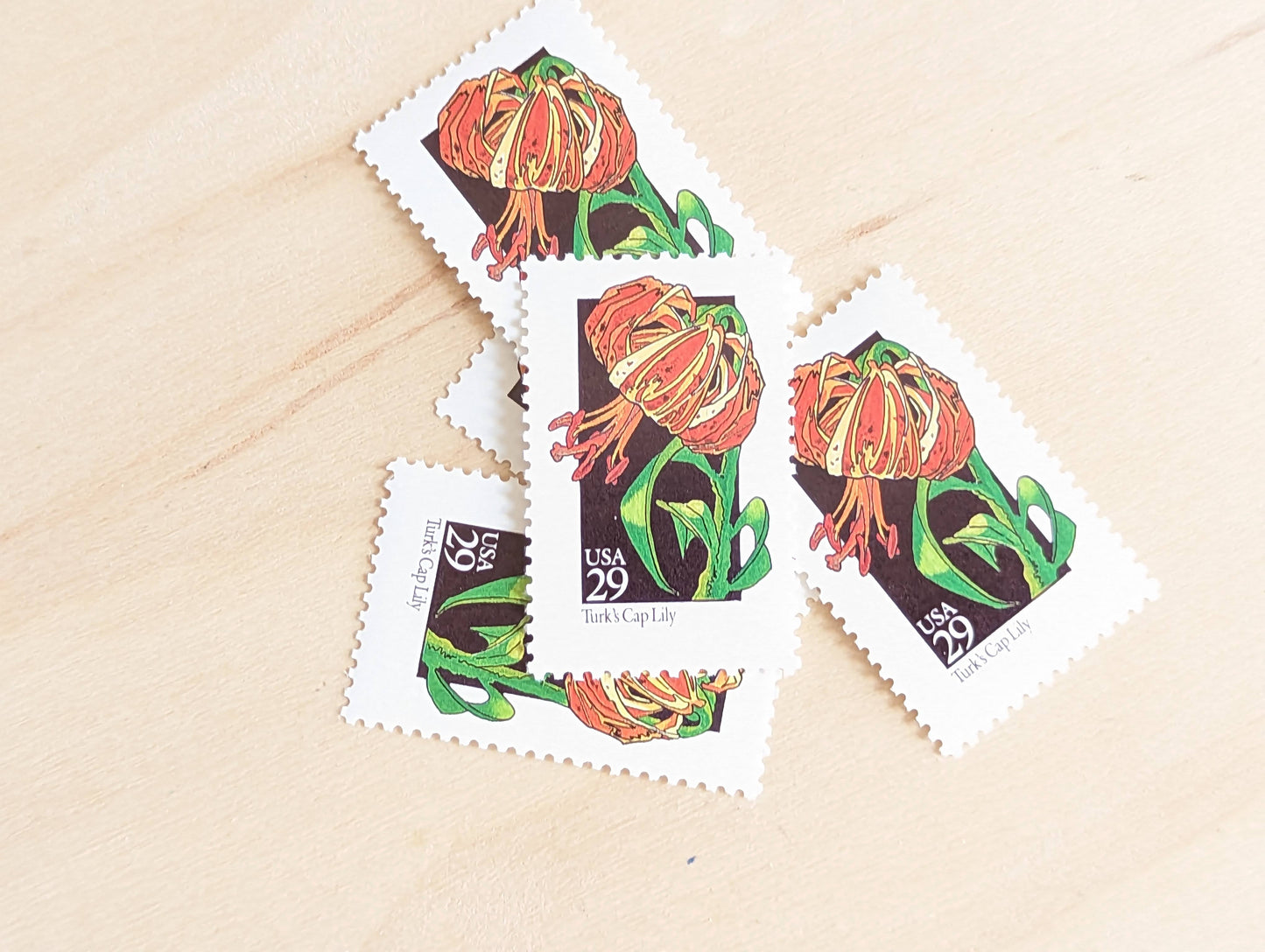 Turk's Cap Lily Wildflower Stamps, Set of 5, Vintage Unused USPS 29 Cent Postage Stamps, Wildflowers 1992, Gummed