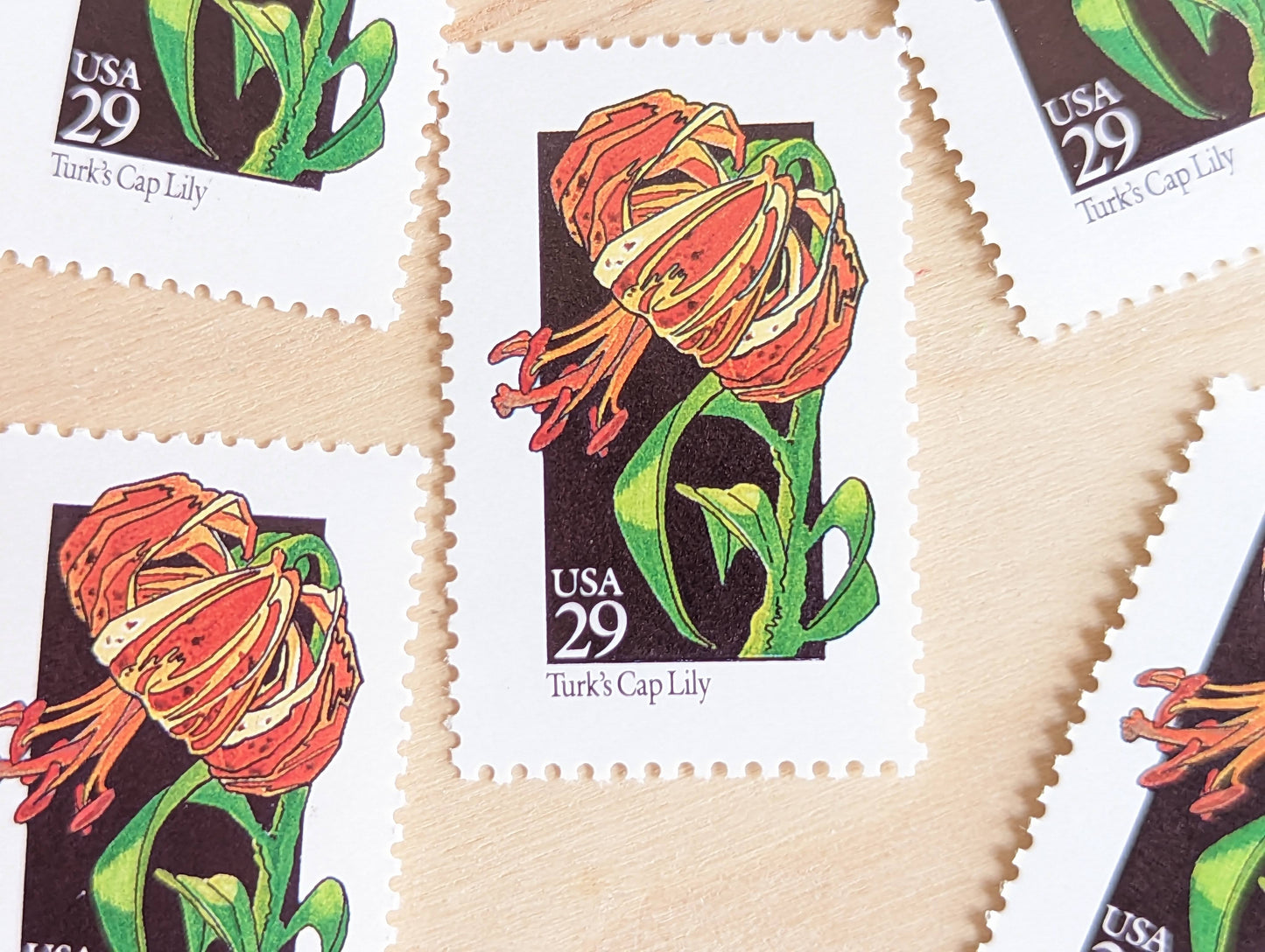 Turk's Cap Lily Wildflower Stamps, Set of 5, Vintage Unused USPS 29 Cent Postage Stamps, Wildflowers 1992, Gummed