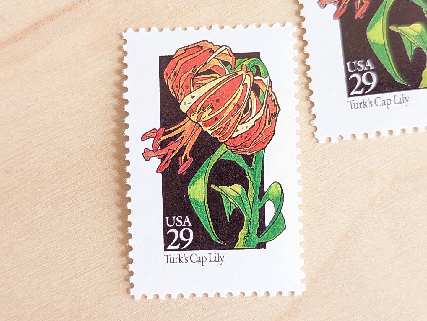 Turk's Cap Lily Wildflower Stamps, Set of 5, Vintage Unused USPS 29 Cent Postage Stamps, Wildflowers 1992, Gummed