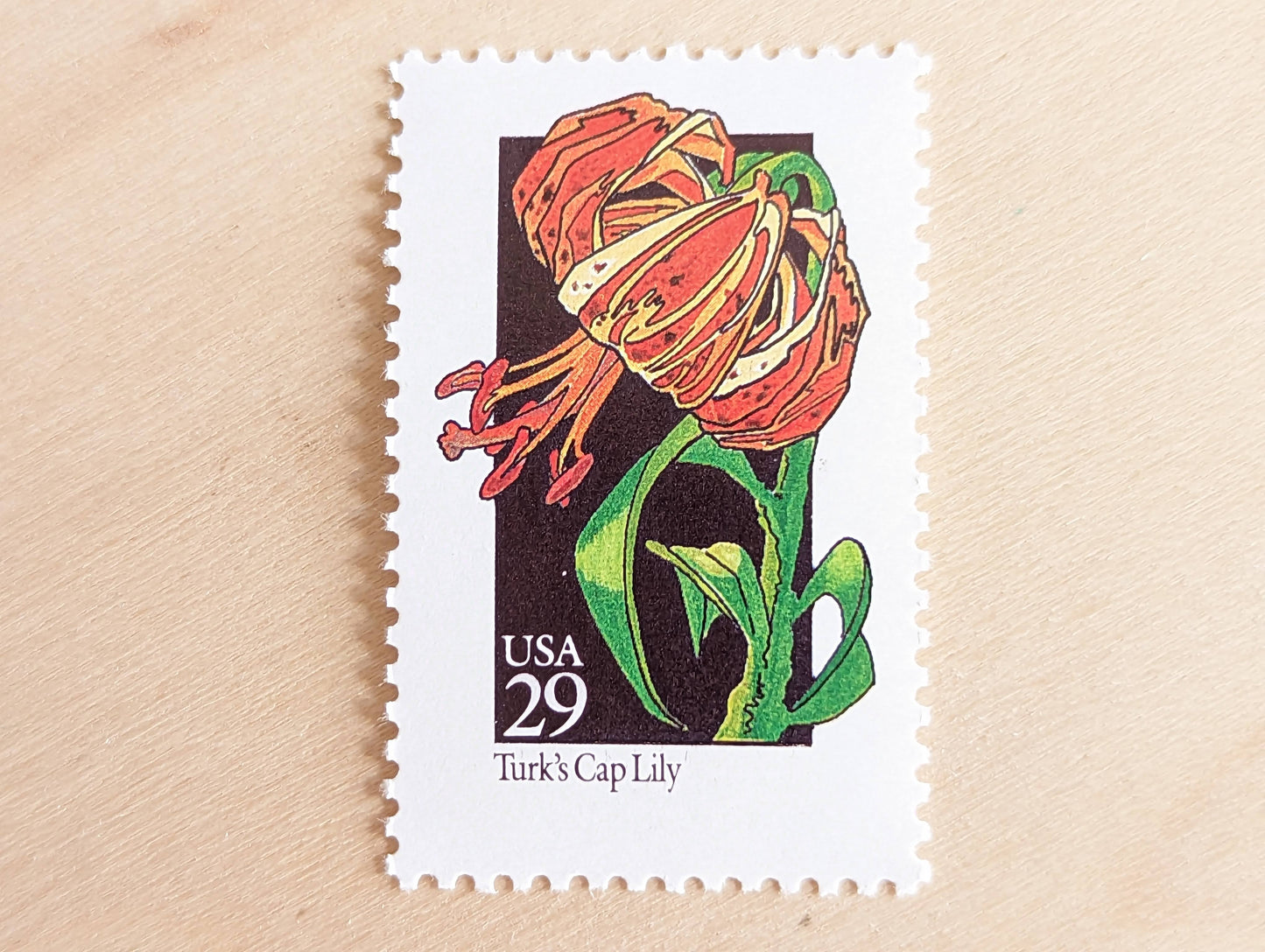 Turk's Cap Lily Wildflower Stamps, Set of 5, Vintage Unused USPS 29 Cent Postage Stamps, Wildflowers 1992, Gummed