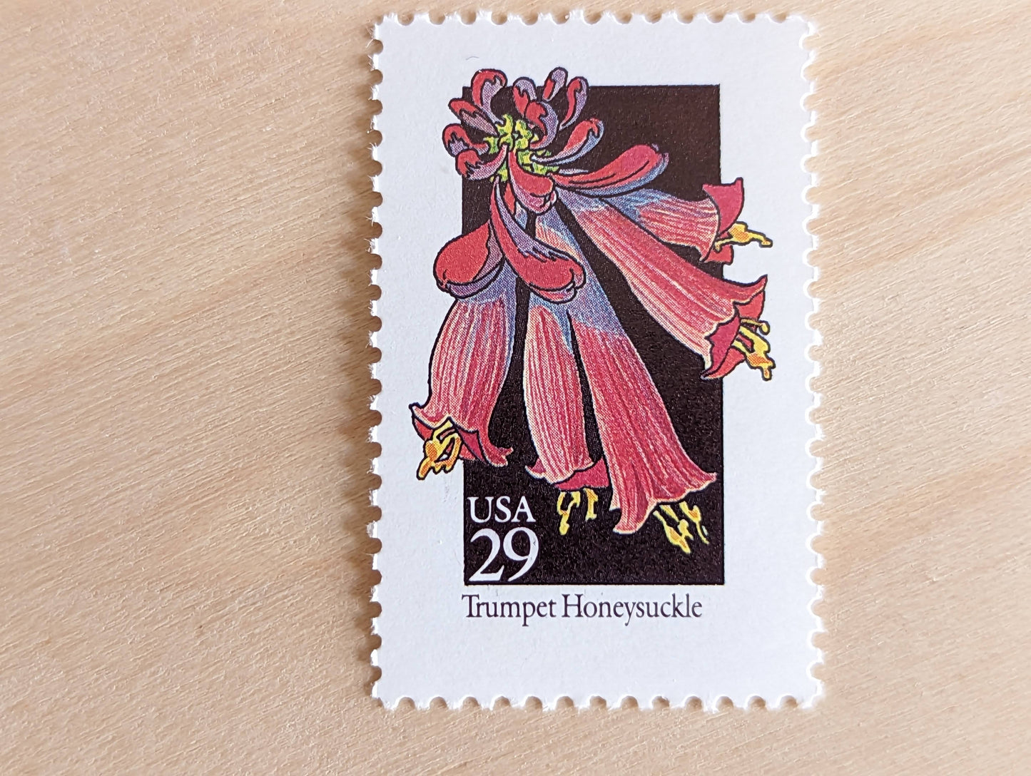 Trumpet Honeysuckle Wildflower Stamps, Set of 5, Vintage Unused USPS 29 Cent Postage Stamps, Wildflowers 1992, Gummed