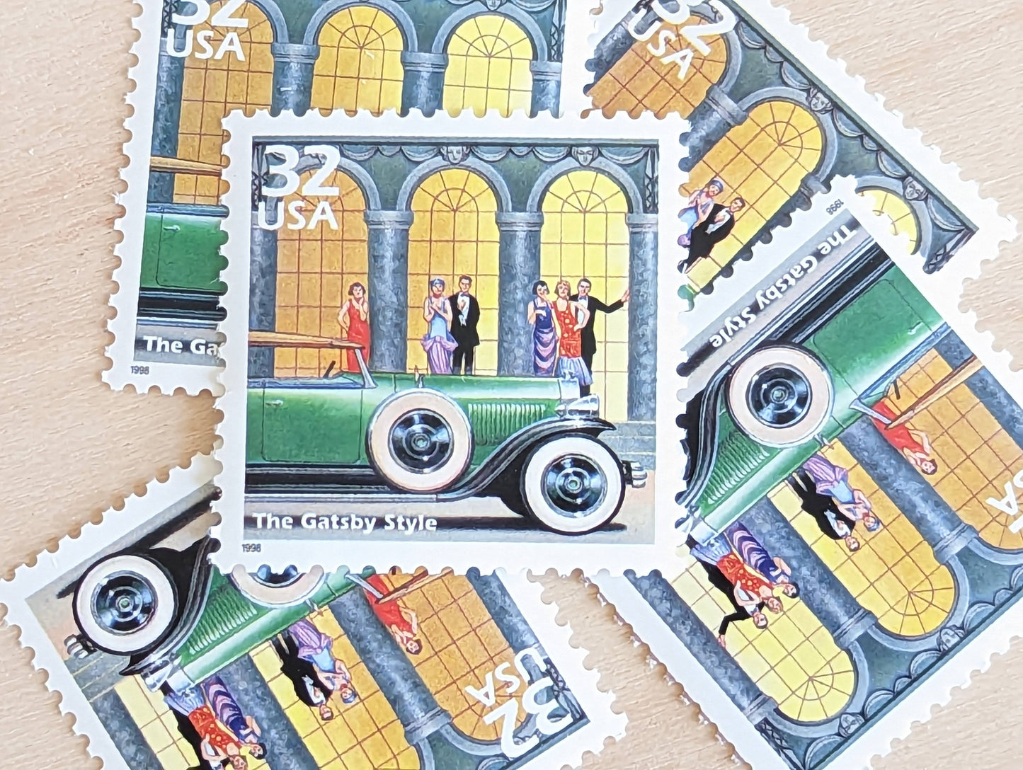 The Great Gatsby, Set of 5, Vintage Unused USPS 32 Cent Postage Stamps, 1920s Celebrate the Century Series 1998, Gummed