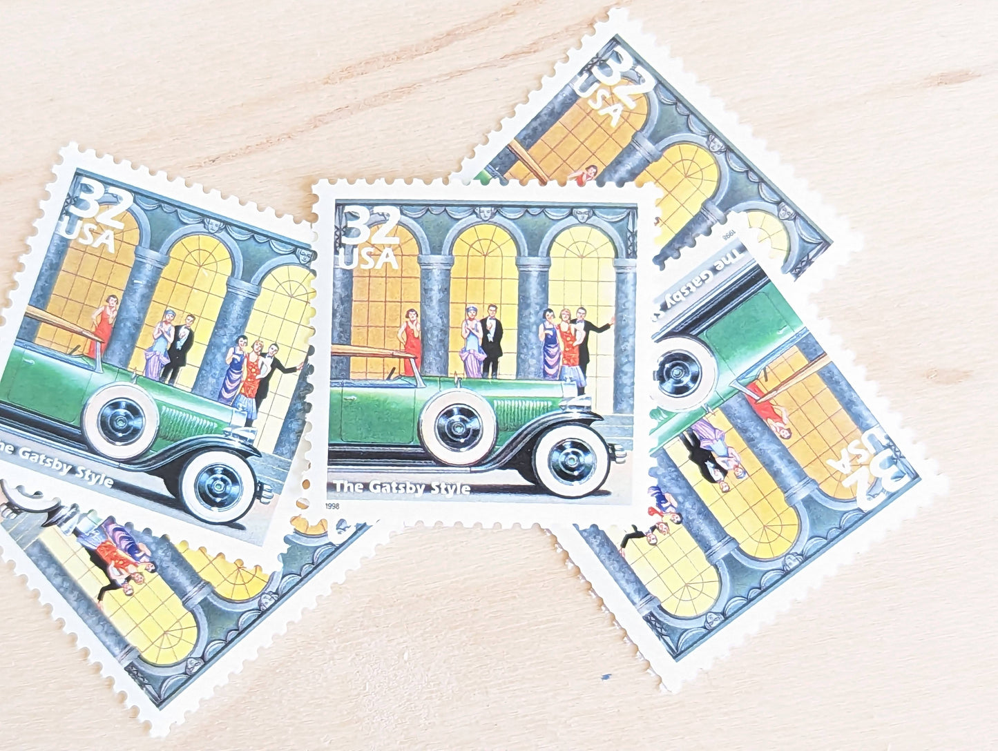 The Great Gatsby, Set of 5, Vintage Unused USPS 32 Cent Postage Stamps, 1920s Celebrate the Century Series 1998, Gummed