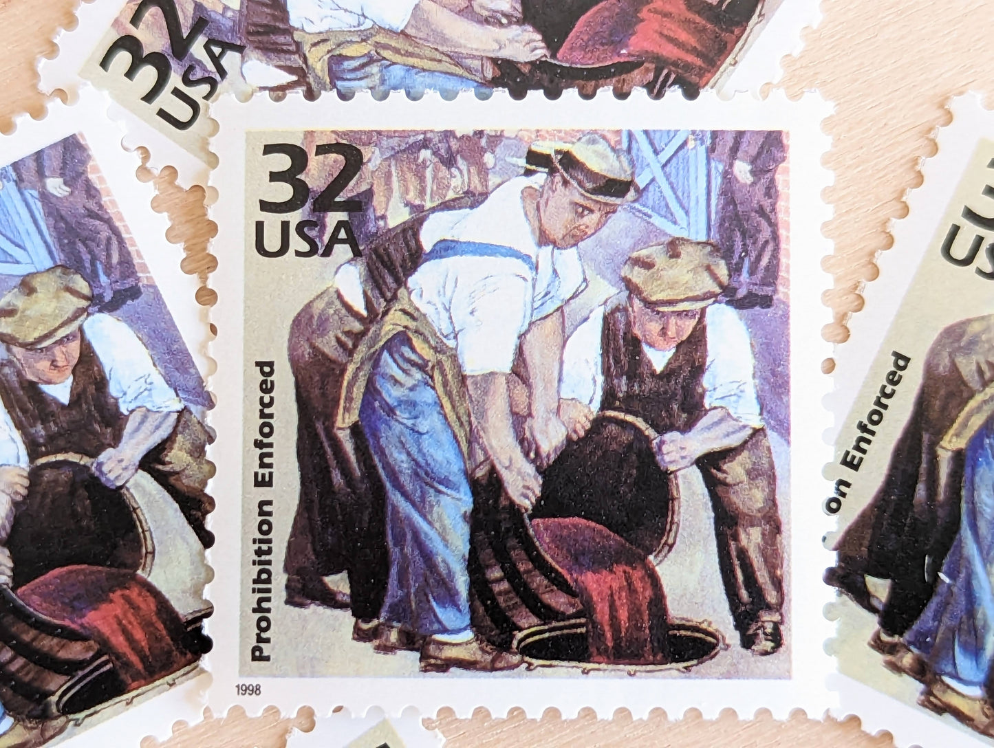 The 18th Amendment, Set of 5, Vintage Unused USPS 32 Cent Postage Stamps, Prohibition 1920s Celebrate the Century Series 1998, Gummed
