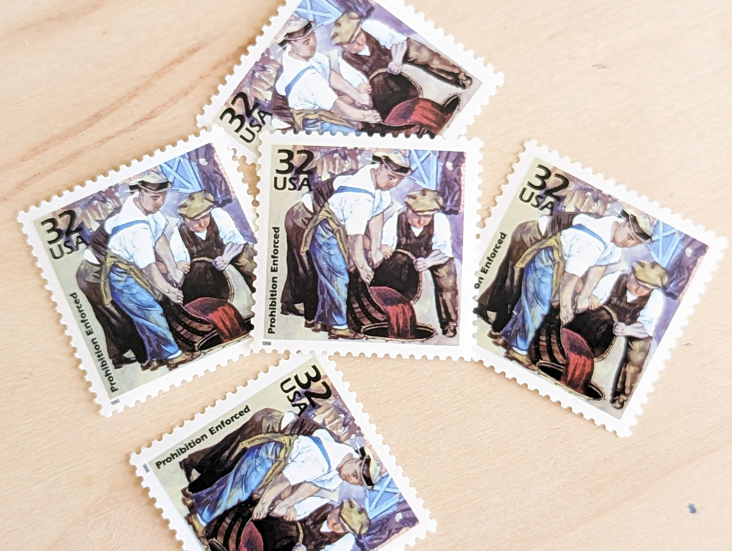 The 18th Amendment, Set of 5, Vintage Unused USPS 32 Cent Postage Stamps, Prohibition 1920s Celebrate the Century Series 1998, Gummed