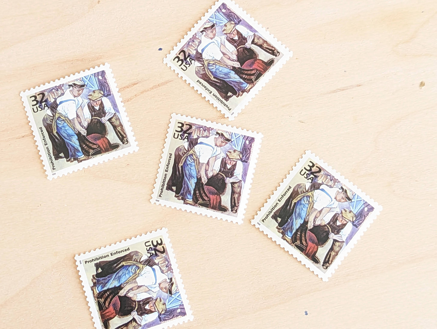 The 18th Amendment, Set of 5, Vintage Unused USPS 32 Cent Postage Stamps, Prohibition 1920s Celebrate the Century Series 1998, Gummed