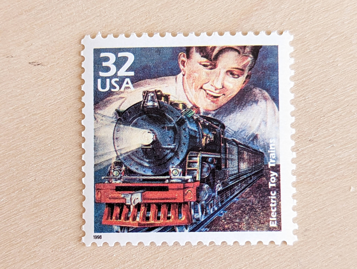 Electric Toy Lionel Trains, Set of 5, Vintage Unused USPS 32 Cent Postage Stamps, 1920s Celebrate the Century Series 1998, Gummed