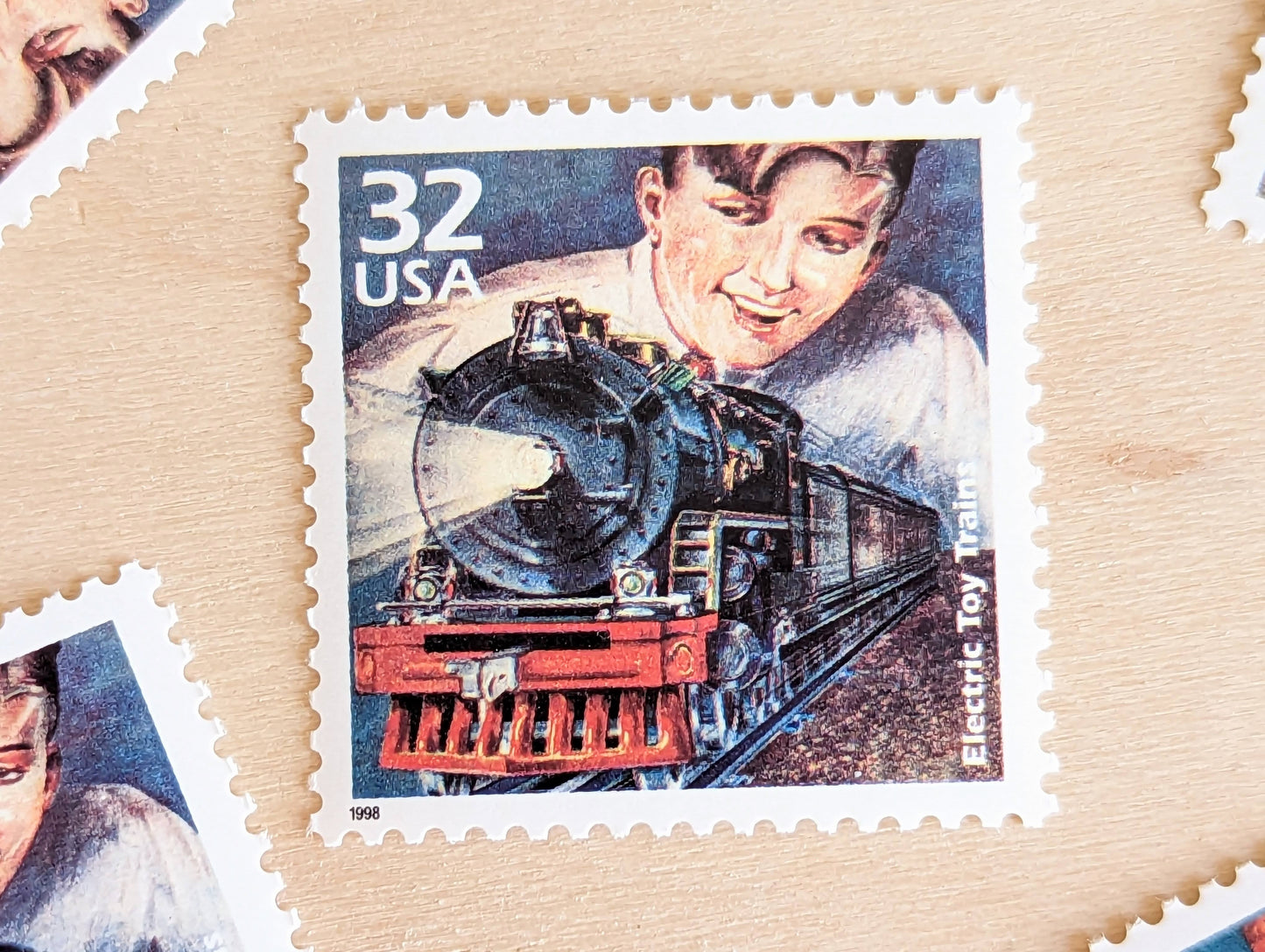 Electric Toy Lionel Trains, Set of 5, Vintage Unused USPS 32 Cent Postage Stamps, 1920s Celebrate the Century Series 1998, Gummed