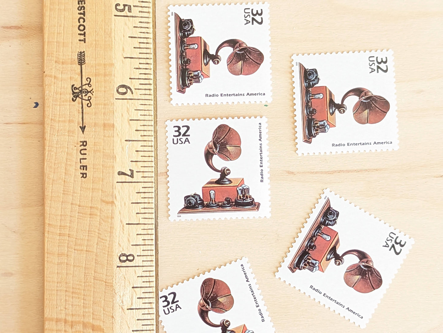 Radio, Set of 5, Vintage Unused USPS 32 Cent Postage Stamps, 1920s Celebrate the Century Series 1998, Gummed