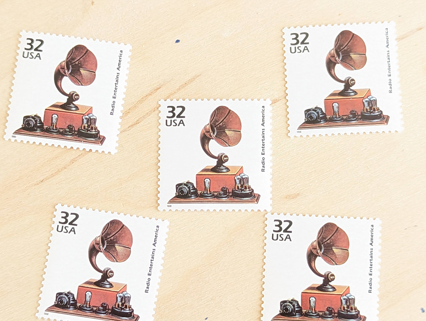 Radio, Set of 5, Vintage Unused USPS 32 Cent Postage Stamps, 1920s Celebrate the Century Series 1998, Gummed