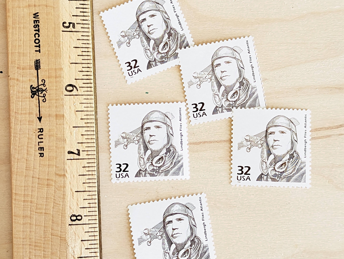 Charles Lindbergh, Set of 5, Vintage Unused USPS 32 Cent Postage Stamps, 1920s Celebrate the Century Series 1998, Gummed