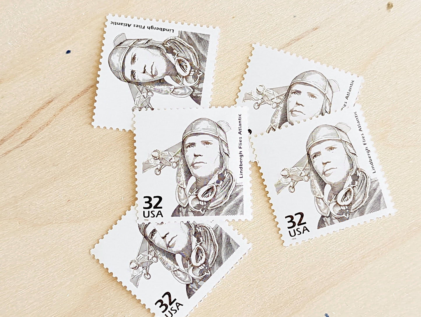 Charles Lindbergh, Set of 5, Vintage Unused USPS 32 Cent Postage Stamps, 1920s Celebrate the Century Series 1998, Gummed