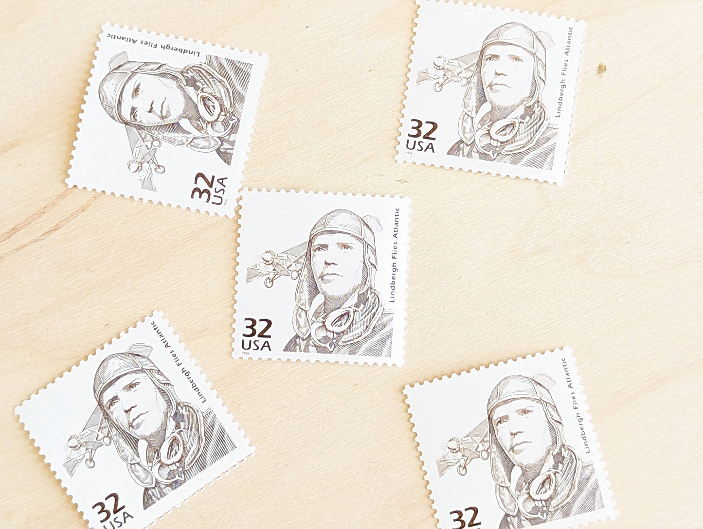 Charles Lindbergh, Set of 5, Vintage Unused USPS 32 Cent Postage Stamps, 1920s Celebrate the Century Series 1998, Gummed