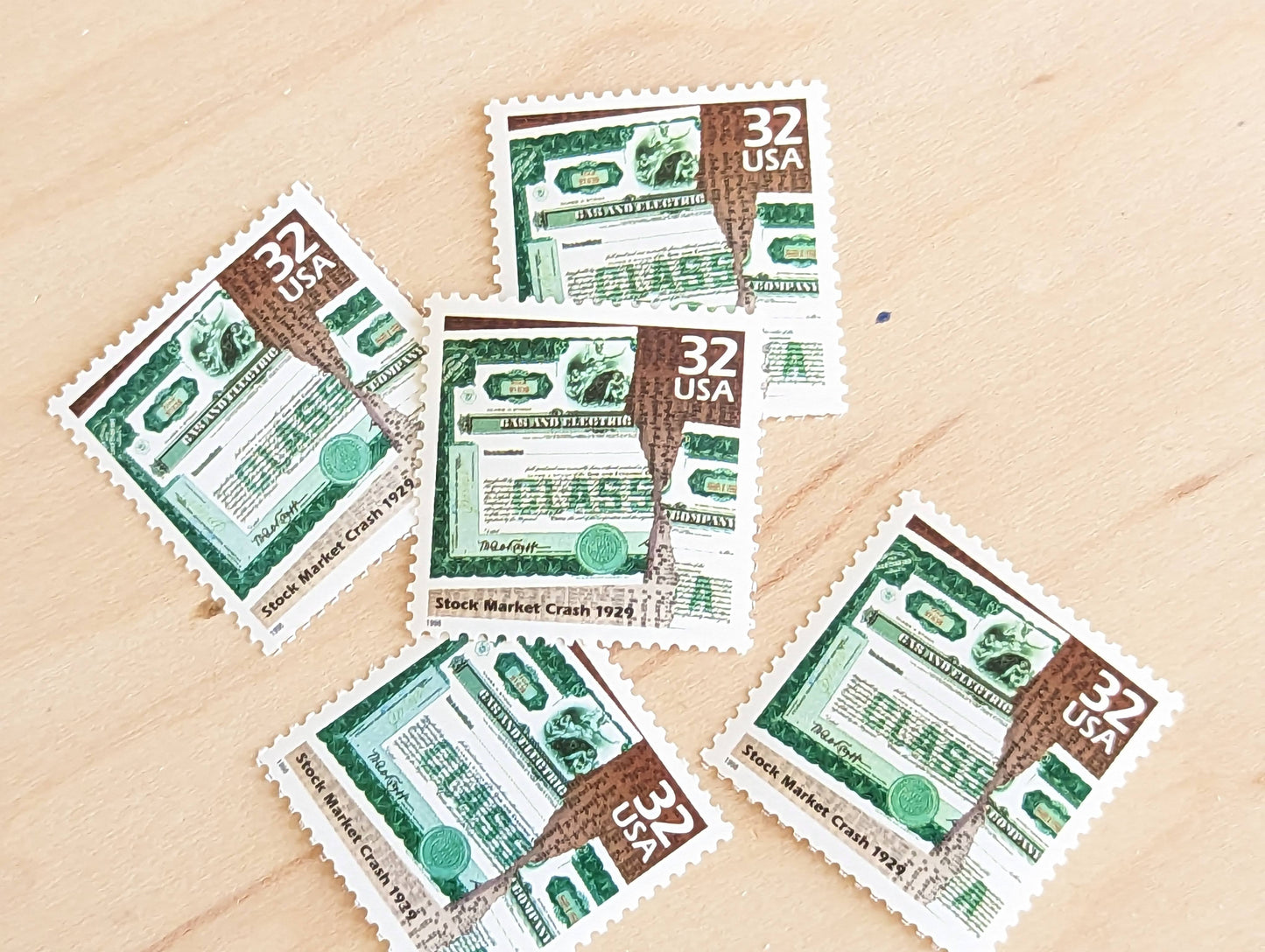 Stock Market, Set of 5, Vintage Unused USPS 32 Cent Postage Stamps, 1920s Celebrate the Century Series 1998, Gummed