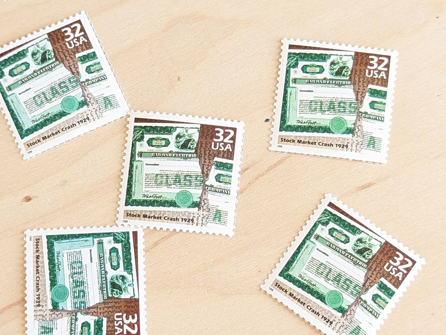 Stock Market, Set of 5, Vintage Unused USPS 32 Cent Postage Stamps, 1920s Celebrate the Century Series 1998, Gummed