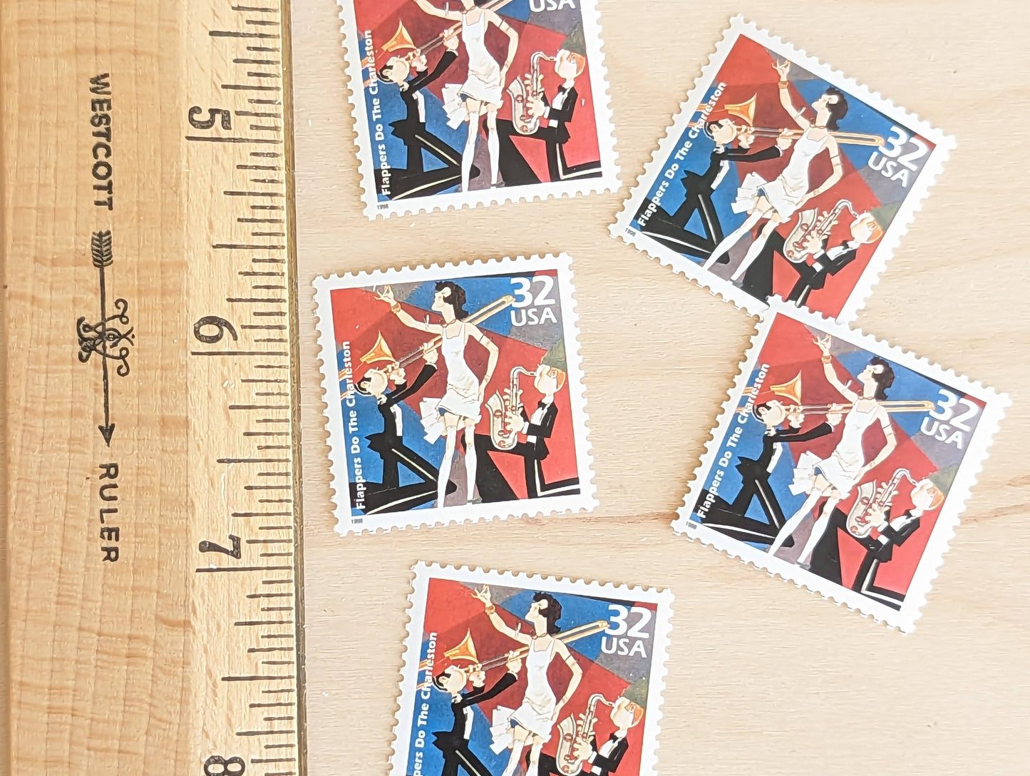 Flappers, Set of 5, Vintage Unused USPS 32 Cent Postage Stamps, 1920s Celebrate the Century Series 1998, Gummed