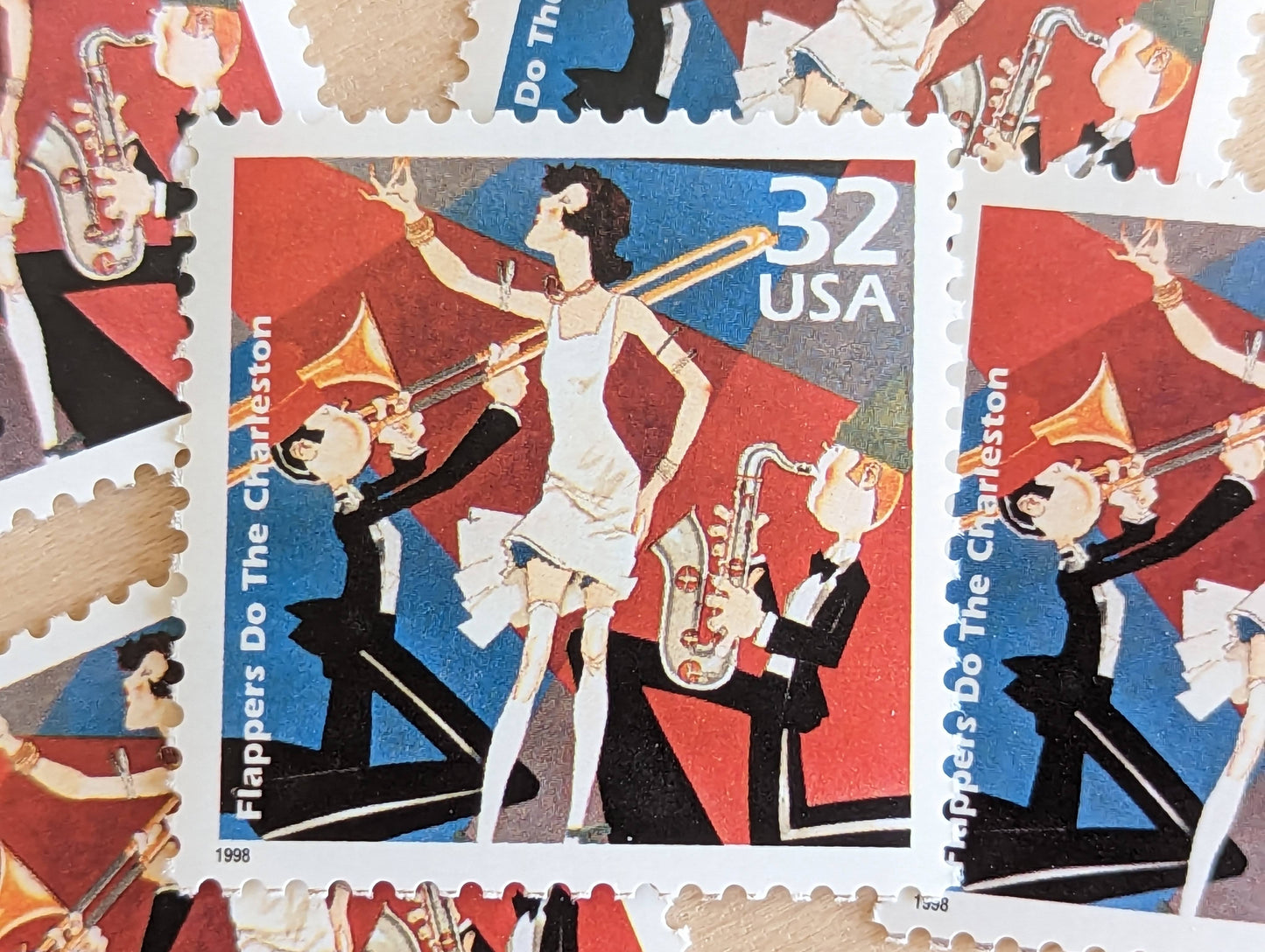 Flappers, Set of 5, Vintage Unused USPS 32 Cent Postage Stamps, 1920s Celebrate the Century Series 1998, Gummed