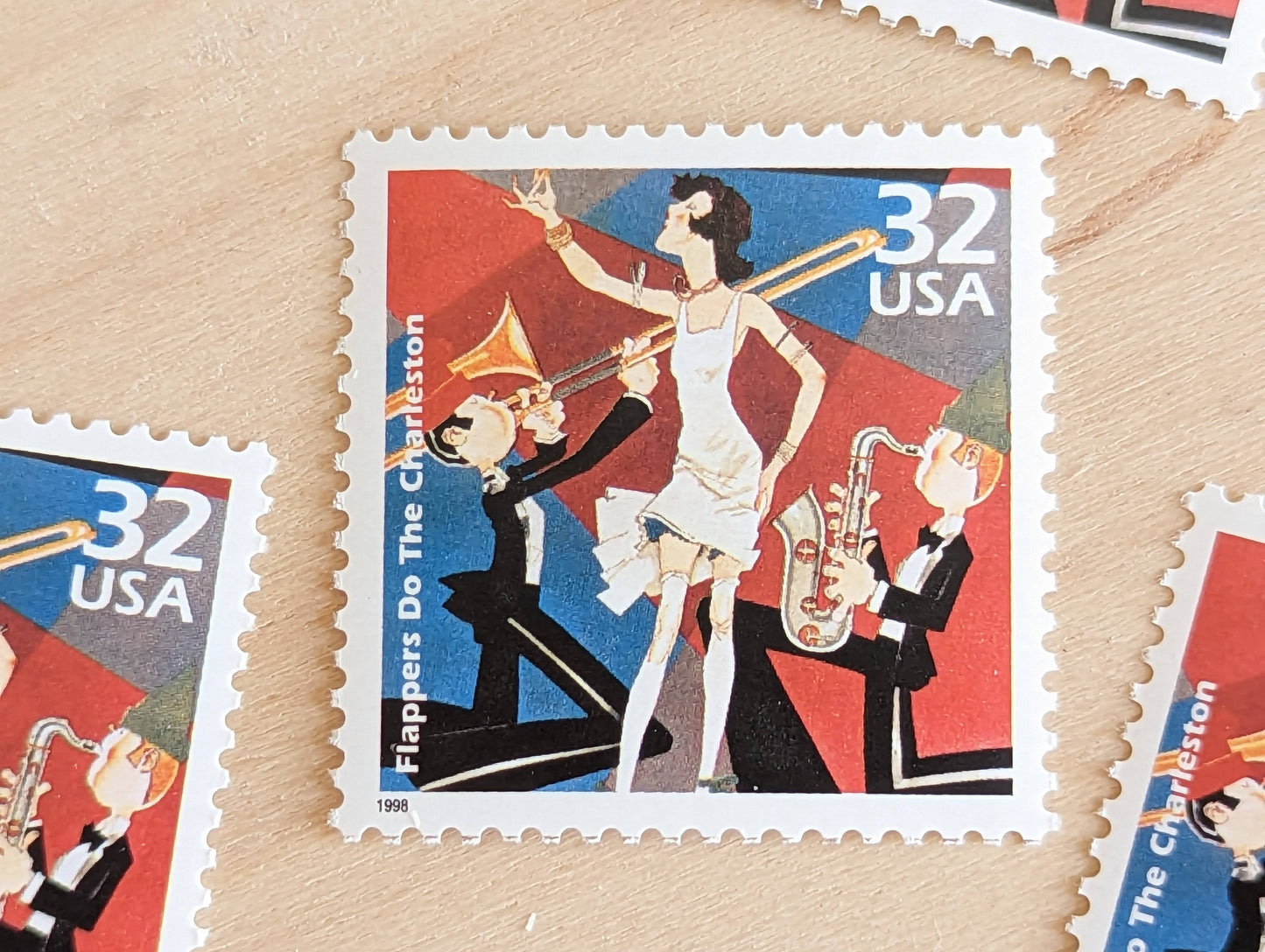 Flappers, Set of 5, Vintage Unused USPS 32 Cent Postage Stamps, 1920s Celebrate the Century Series 1998, Gummed