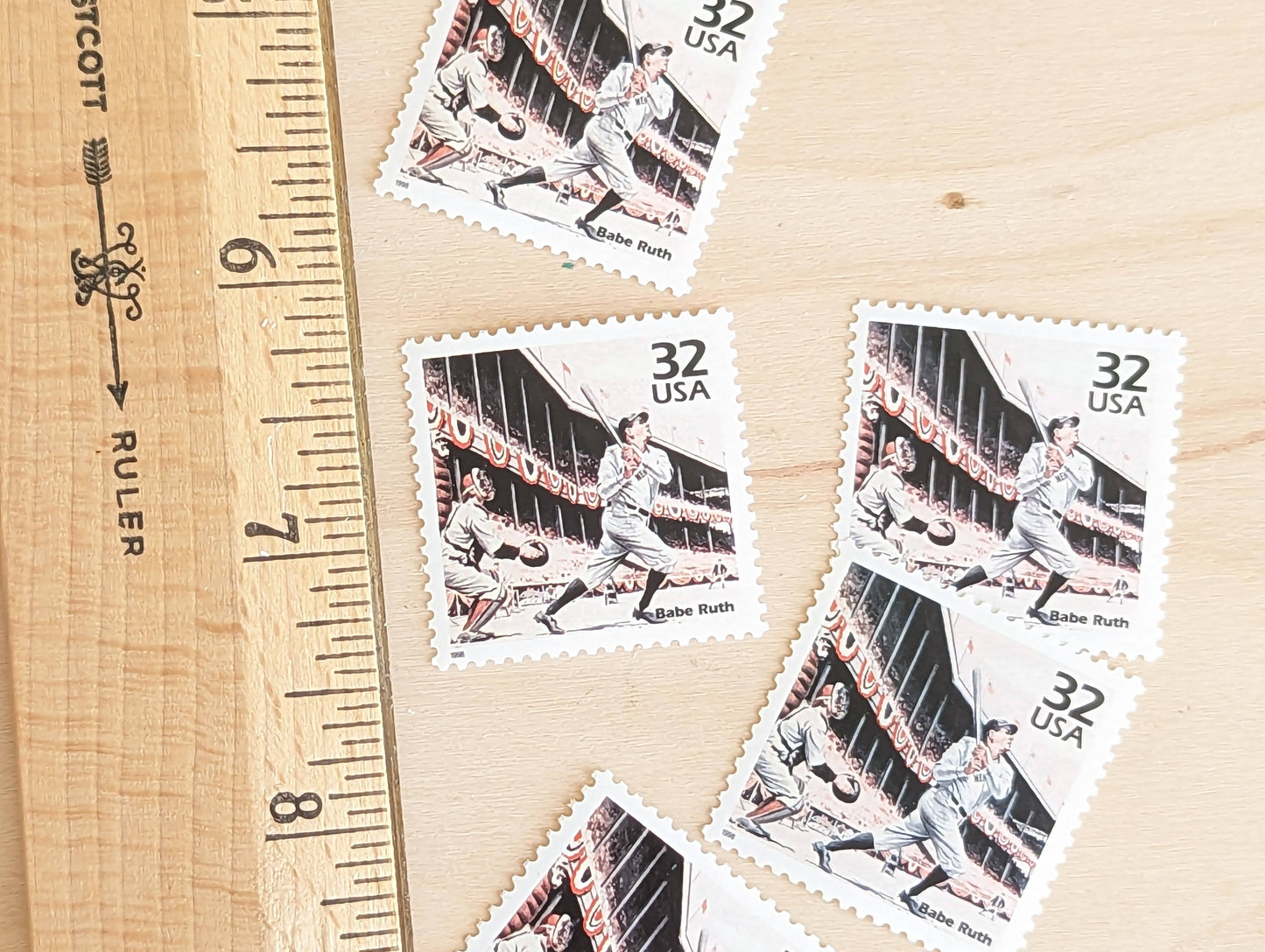 Babe Ruth, Set of 5, Vintage Unused USPS 32 Cent Postage Stamps, 1920s Celebrate the Century Series 1998, Gummed