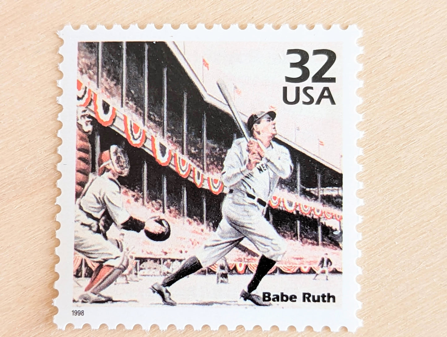 Babe Ruth, Set of 5, Vintage Unused USPS 32 Cent Postage Stamps, 1920s Celebrate the Century Series 1998, Gummed