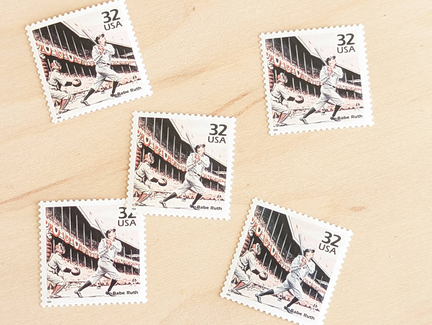 Babe Ruth, Set of 5, Vintage Unused USPS 32 Cent Postage Stamps, 1920s Celebrate the Century Series 1998, Gummed