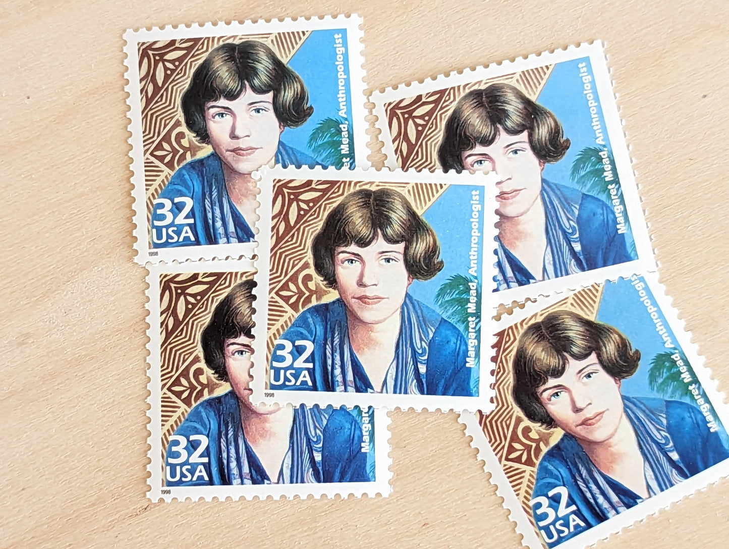 Anthropologist Margaret Mead, Set of 5, Vintage Unused USPS 32 Cent Postage Stamps, 1920s Celebrate the Century Series 1998, Gummed