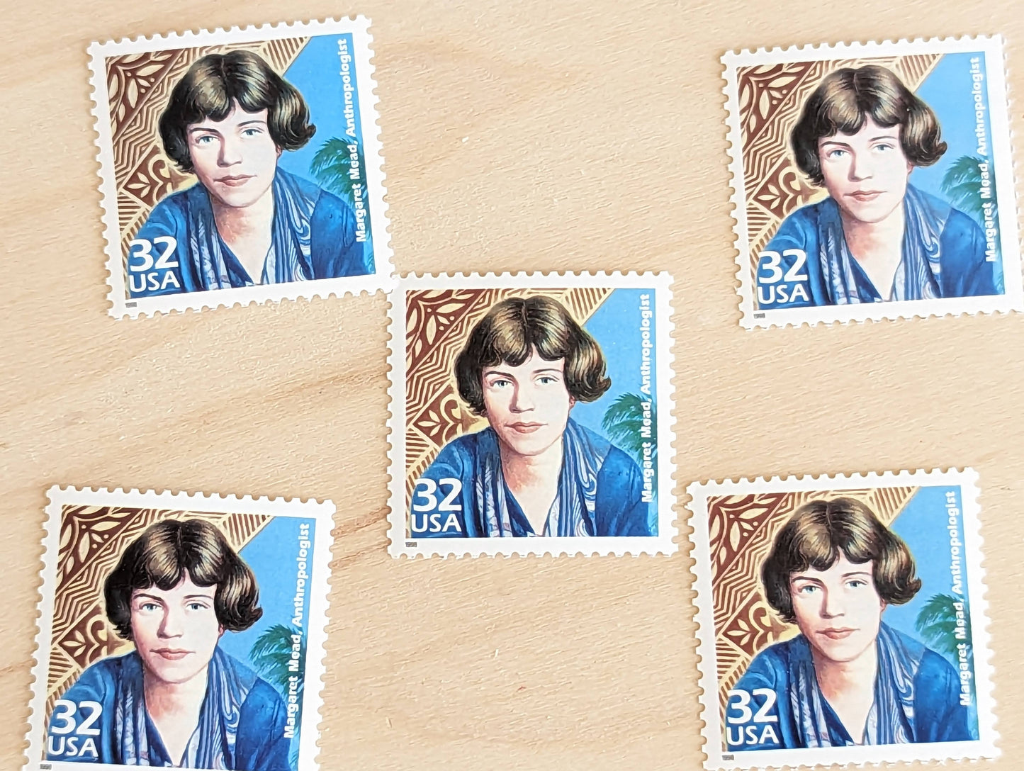 Anthropologist Margaret Mead, Set of 5, Vintage Unused USPS 32 Cent Postage Stamps, 1920s Celebrate the Century Series 1998, Gummed