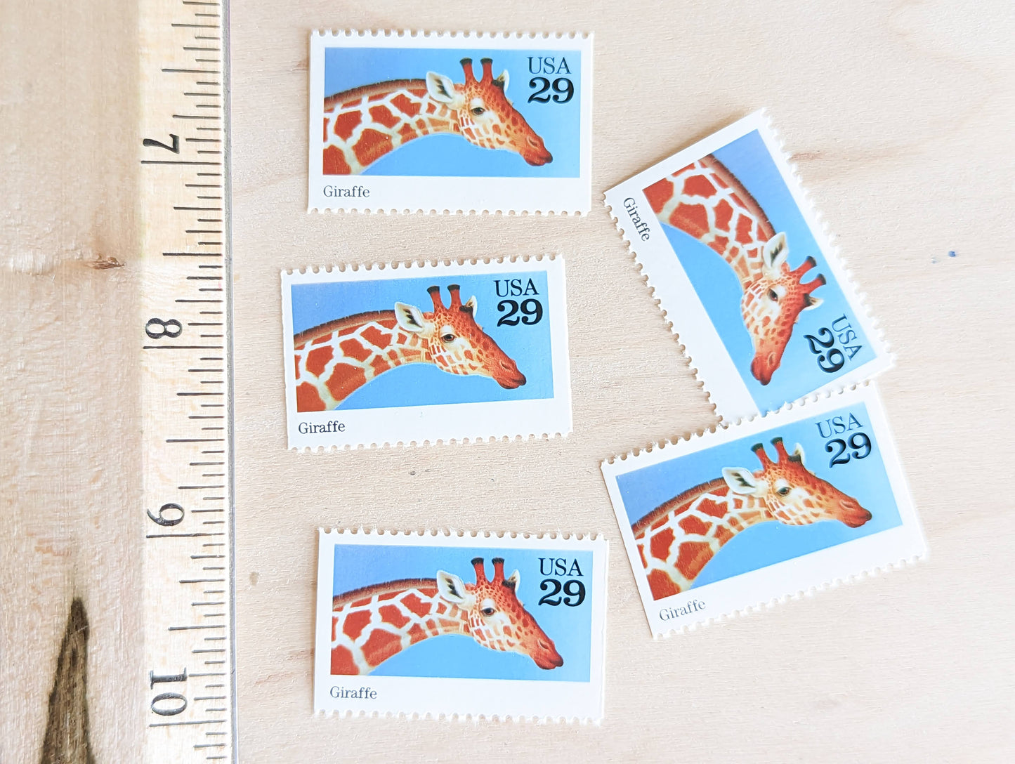 Giraffe Stamps, Set of 5, Vintage Unused USPS 29 Cent Postage Stamps, Wild Animals 1992, Gummed