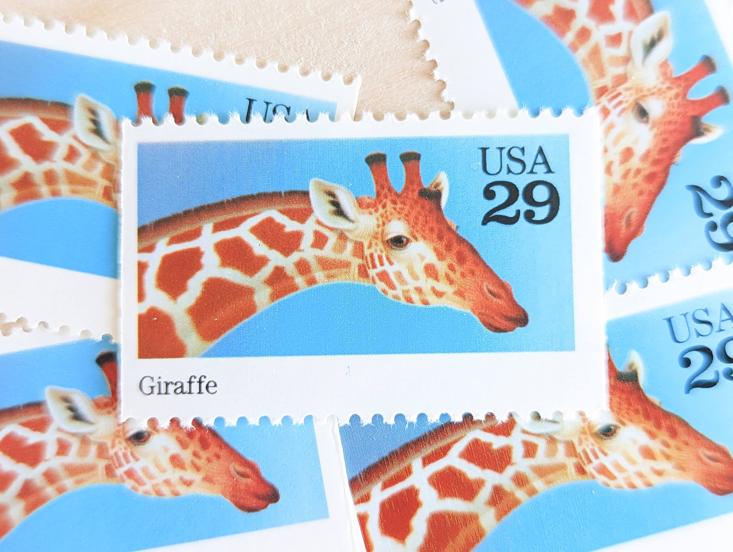 Giraffe Stamps, Set of 5, Vintage Unused USPS 29 Cent Postage Stamps, Wild Animals 1992, Gummed