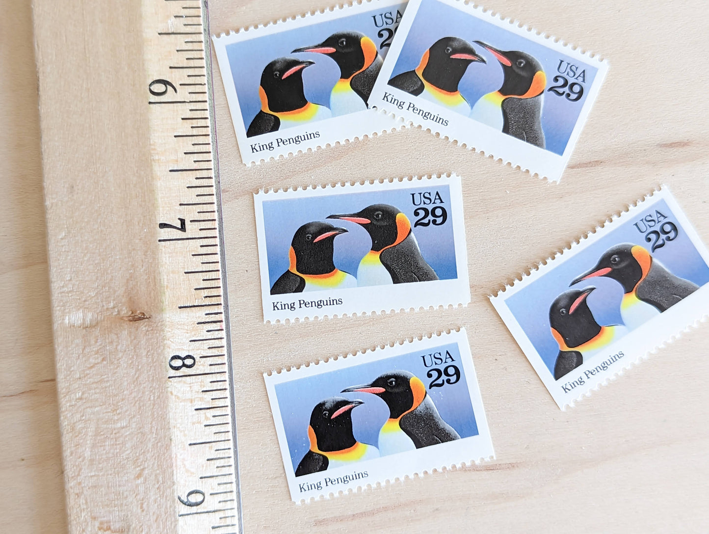 King Penguin Stamps, Set of 5, Vintage Unused USPS 29 Cent Postage Stamps, Wild Animals 1992, Gummed